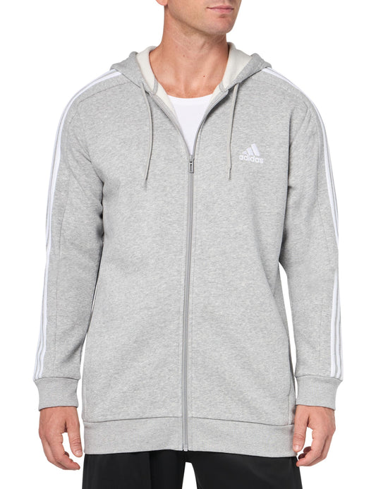 adidas Mens Essentials Fleece 3-Stripes Full-Zip Hoodie Medium Grey Heather - Renee Lane Company