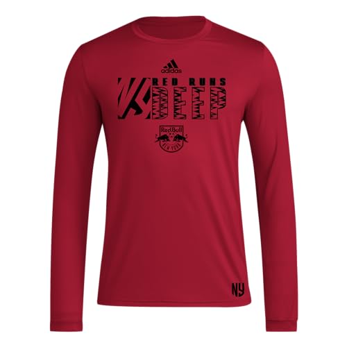 adidas Mens Long Sleeve Pre-Game T-Shirt Team Power Red/New York Red Bulls Medium - Renee Lane Company