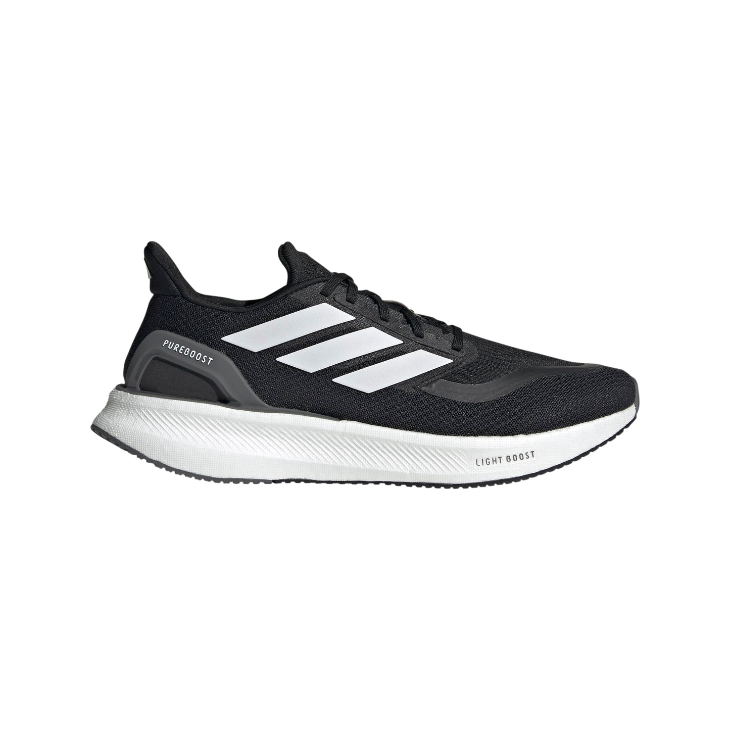 adidas Mens Pureboost 5 Running Sneaker Black/White/Grey 5 - Renee Lane Company