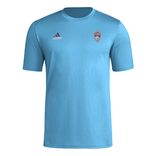 adidas Mens Short Sleeve Pre-Game T-Shirt Bahia Light Blue/Colorado Rapids XX-Large - Renee Lane Company