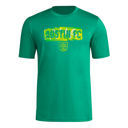 adidas Mens Short Sleeve Pre-Game T-Shirt Kelly/Austin Fc X-Large - Renee Lane Company
