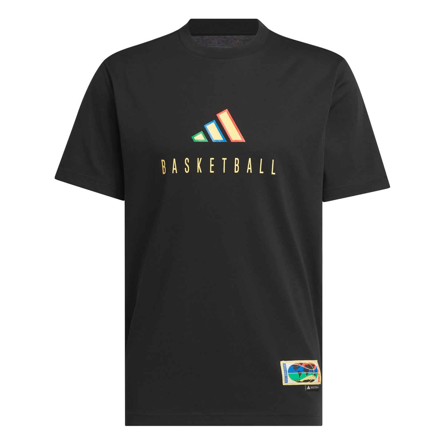adidas Mens Worldwide Hoops Logo Graphic Basketball T-Shirt Black - Renee Lane Company
