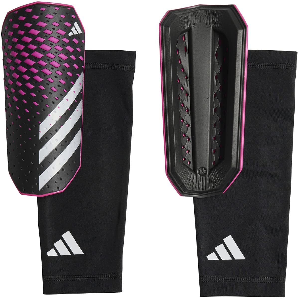 adidas Unisex-Adult Soft Ground League Predator Shin Guards Black/White/Team Shock Pink Large - Renee Lane Company