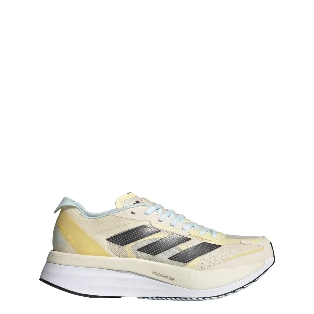 adidas Womens Adizero Boston 11 Sneaker Ecru Tint/Night Metallic/Beam Yellow 6.5 - Renee Lane Company