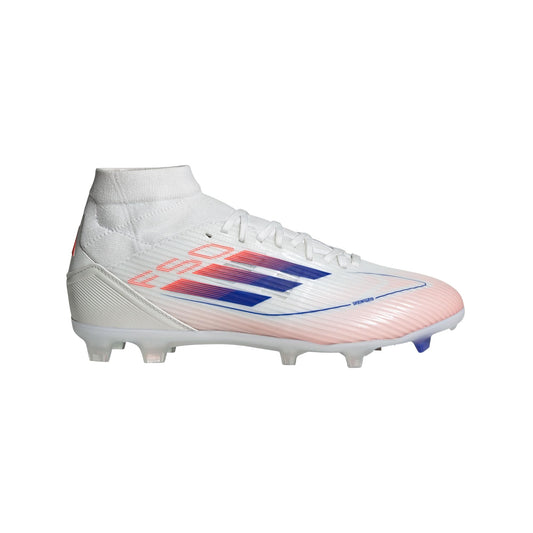 adidas Womens F50 League Mid Top Firm/Multi Ground Sneaker White/Lucid Blue/Solar Red 12 - Renee Lane Company