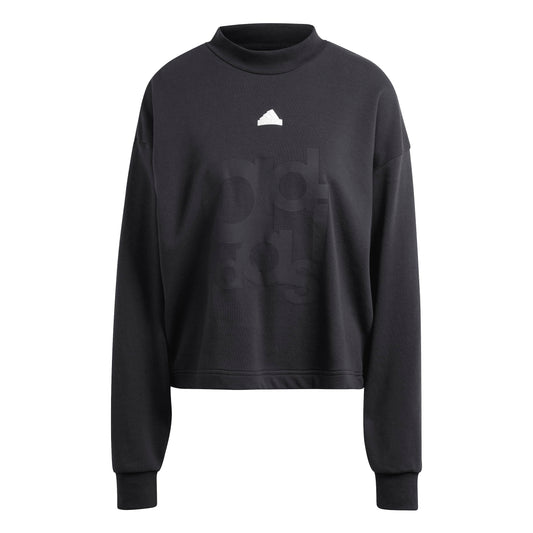 adidas Womens Printed French Terry Loose Sweatshirt Black X-Large - Renee Lane Company