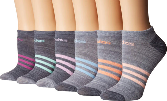 adidas Womens Superlite No Show Socks (6-Pair) Grey-Onix Space Dye/Clear Onix-Grey Space Dye/Clea Medium - Renee Lane Company