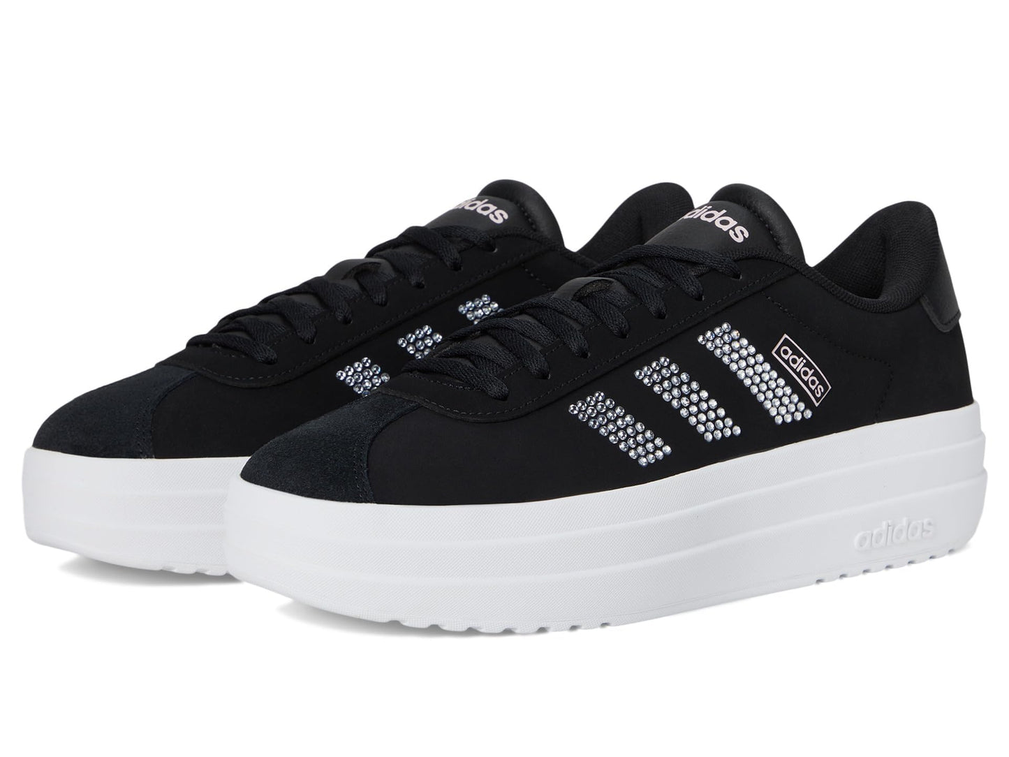 adidas Womens VL Court Bold Sneaker Black/White/Clear Pink 7.5 - Renee Lane Company
