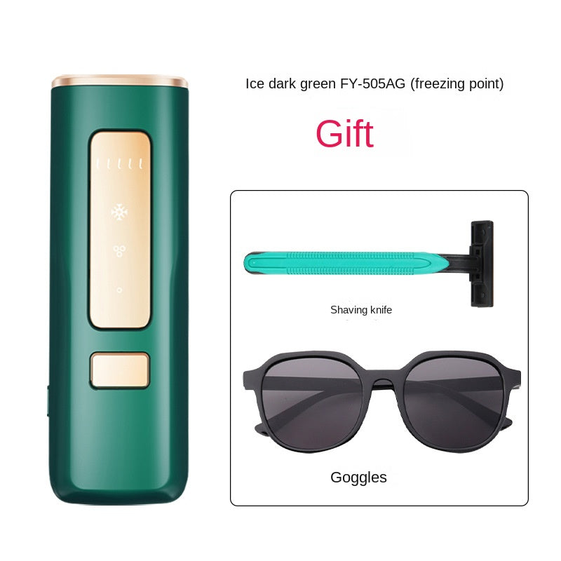 Dark green laser hair remover gift set with razor and dark goggles