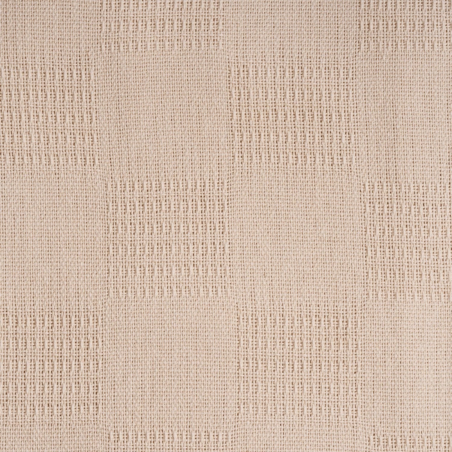 Lightweight cotton blanket fabric close-up, beige textured woven pattern