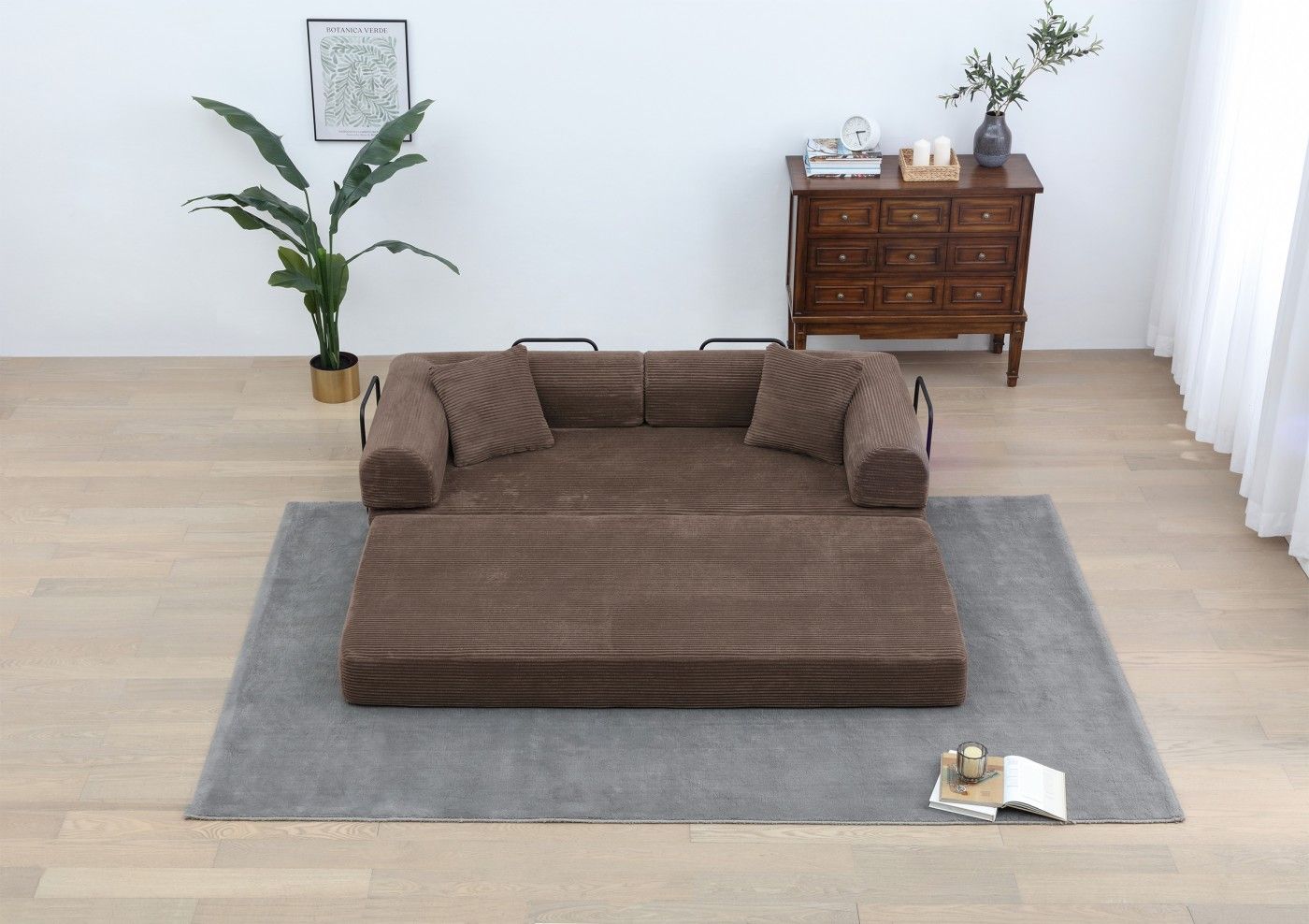 Foldable Sofa Bed, 77.9'' Folding Floor Couch, Compressed Convertable Sleeper Sofa, Memory Foam Couch with Pillow Back Support Armrest, 4-in-1 Futon Sofa Bed for Living Room, Army green