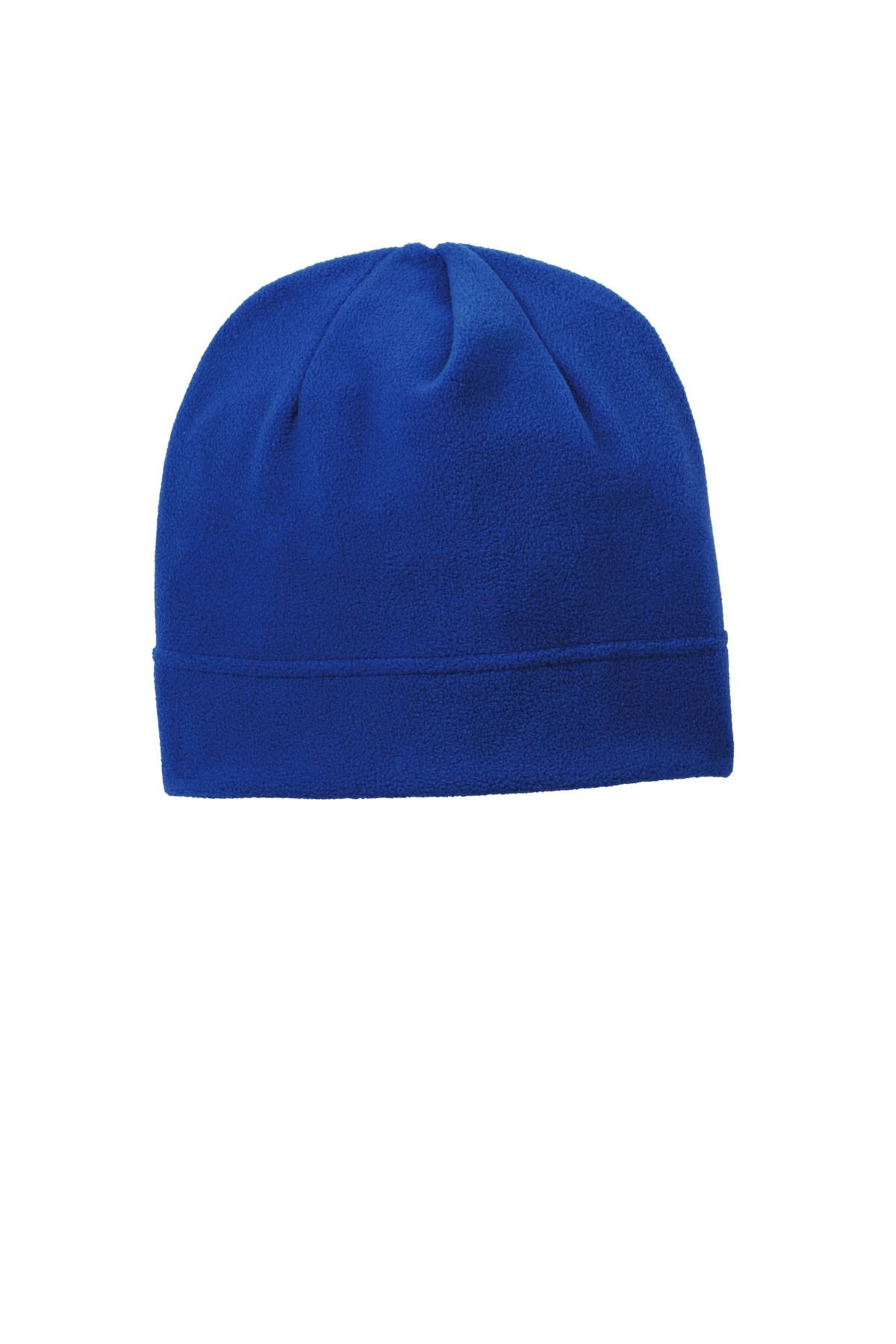 Fleece beanie in royal blue with stitched cuff and folded top
