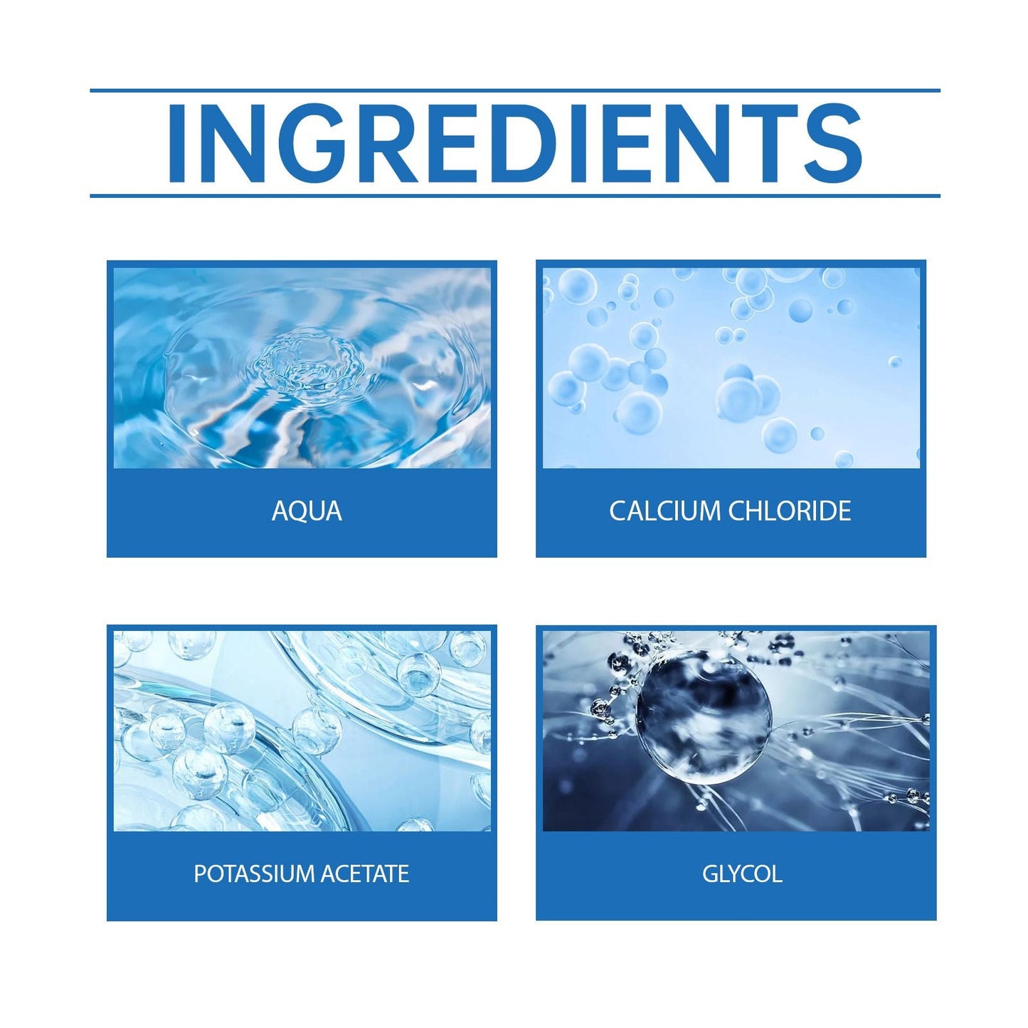 De-icer spray ingredients chart showing Aqua and Calcium Chloride