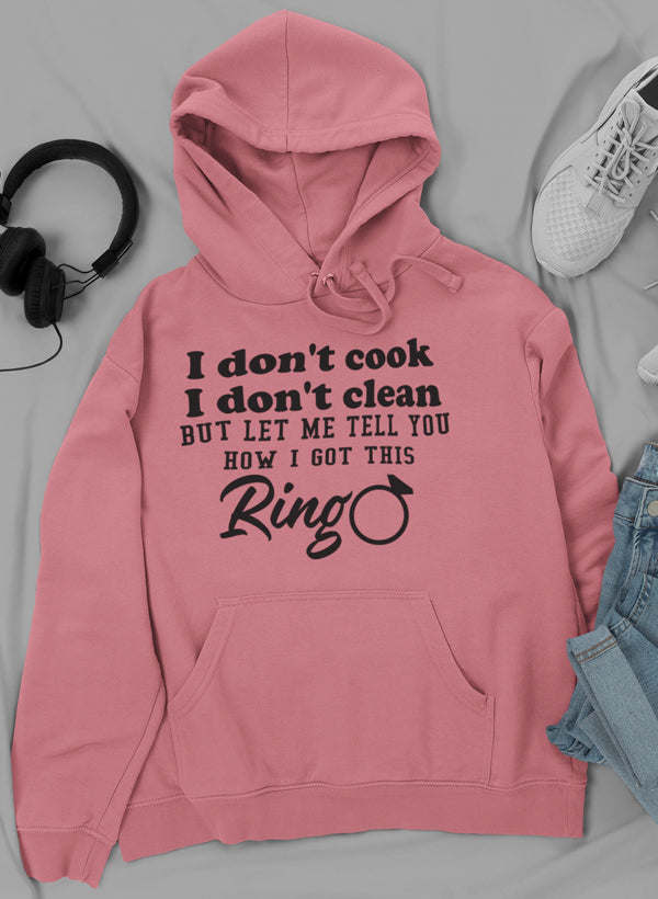 Rose pink hoodie with front text graphic and drawstring hood