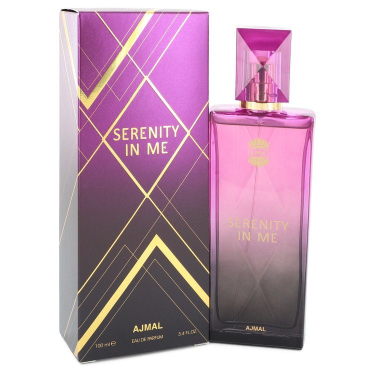 Ajmal Serenity In Me eau de parfum spray bottle with purple box, 3.4 fl oz