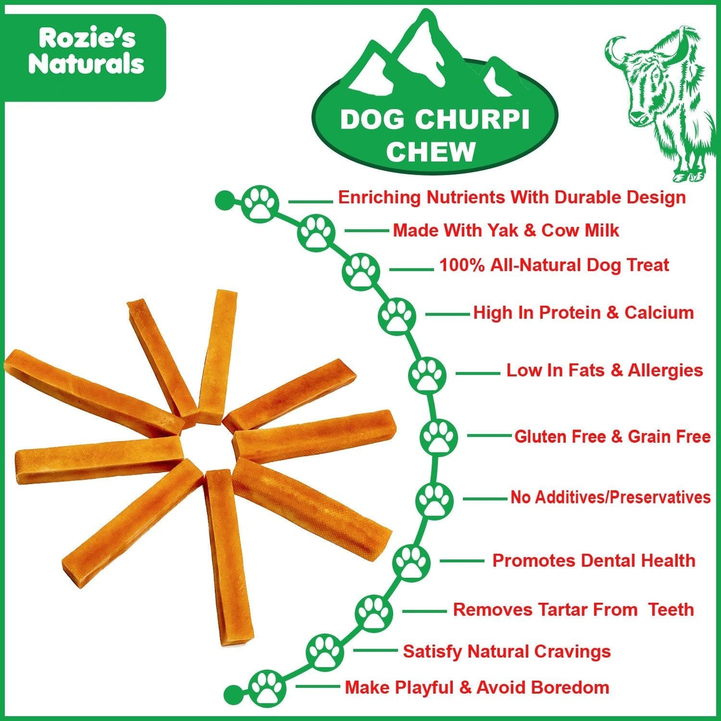 Dog Churpi Chew-100% Natural; Himalayan Yak Cheese Churpi Dog Treat & Chews; Grain-Free; Gluten-Free; Dental Chews; 2 Count; Medium-5.5 oz