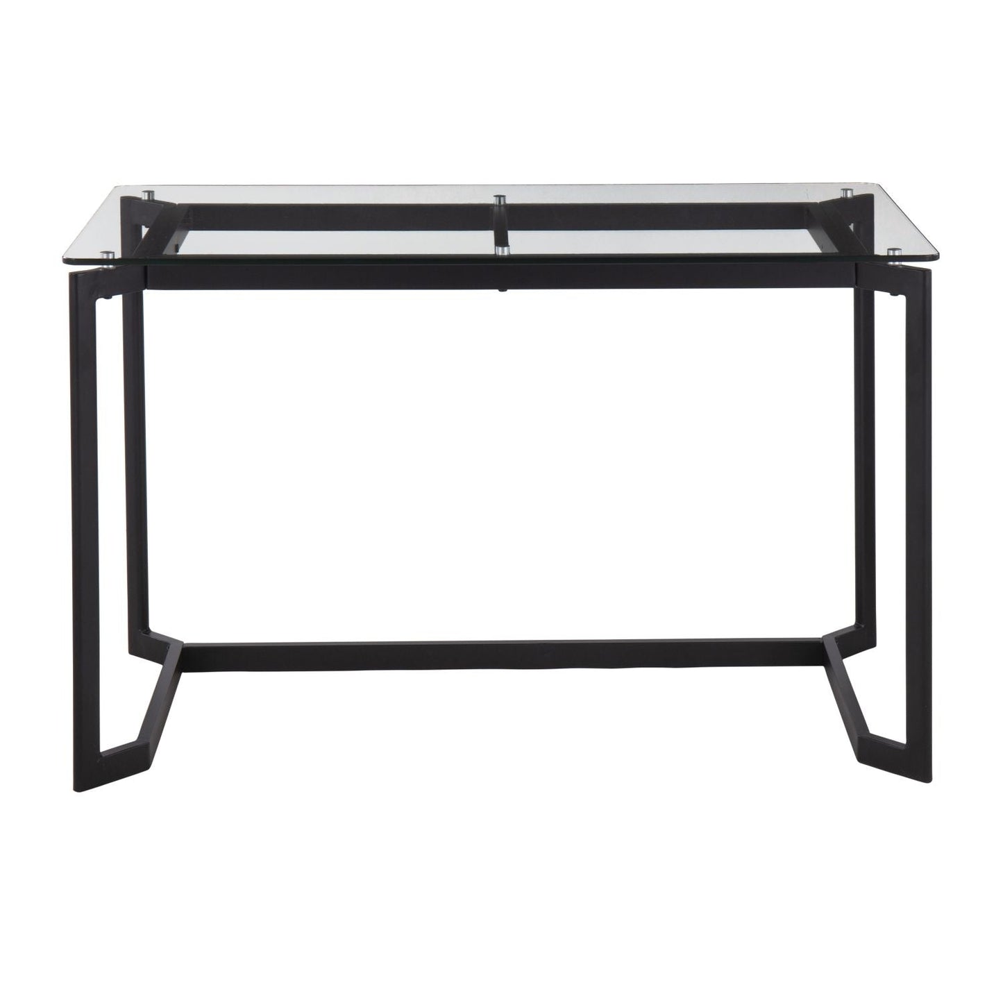 Masters Modern Office Desk in Black Steel with Clear Glass Top by