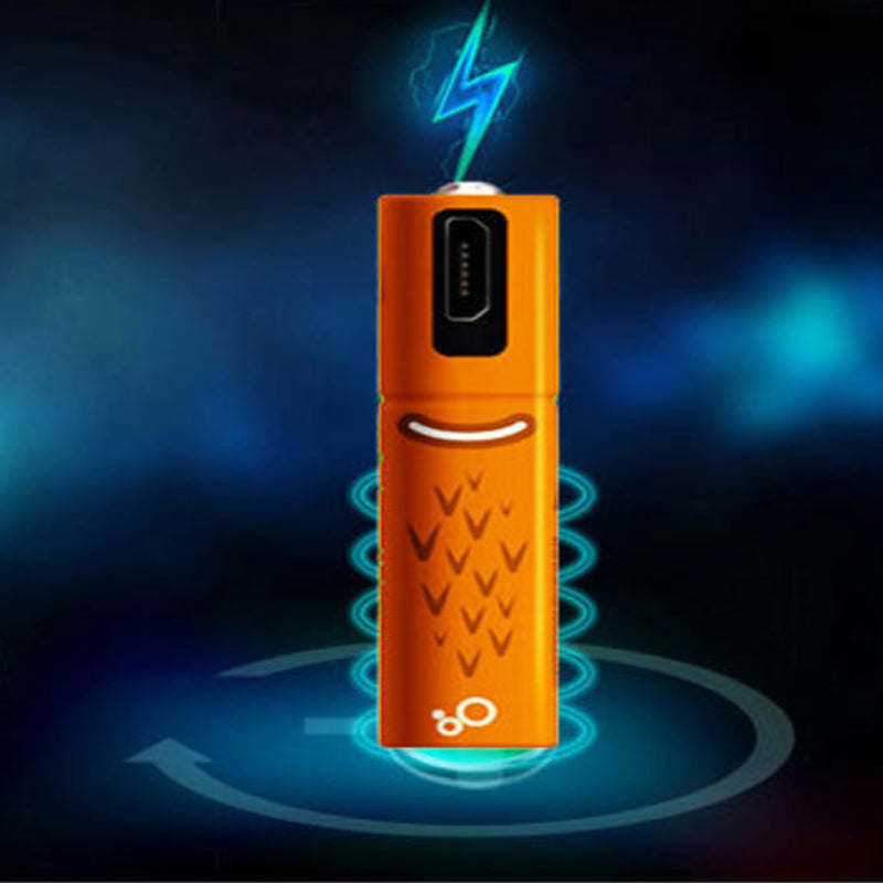 Orange rechargeable battery with blue lightning charging effect