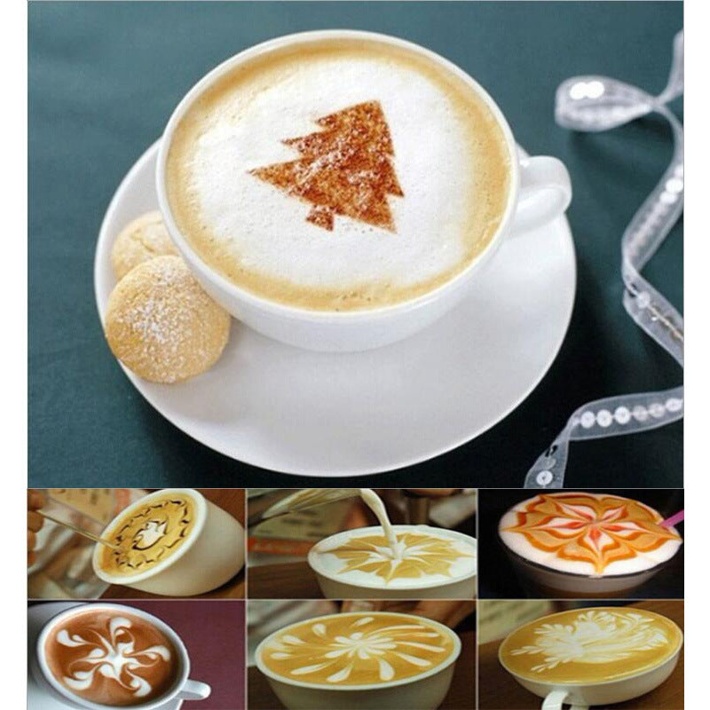 Cappuccino cup with brown foam tree/triangular stencil design