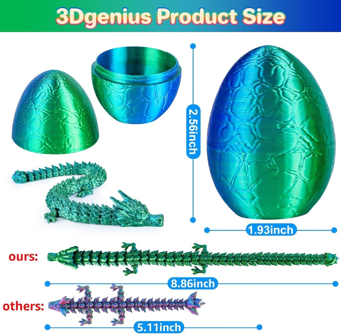 4Pcs 3D Printed Dragon Eggs Dragon Eggs with 8.86inch Dragon Inside 3D Printed Toys Dragon Toys for Kid & Adults, Easter Home Decor, 4Pack1