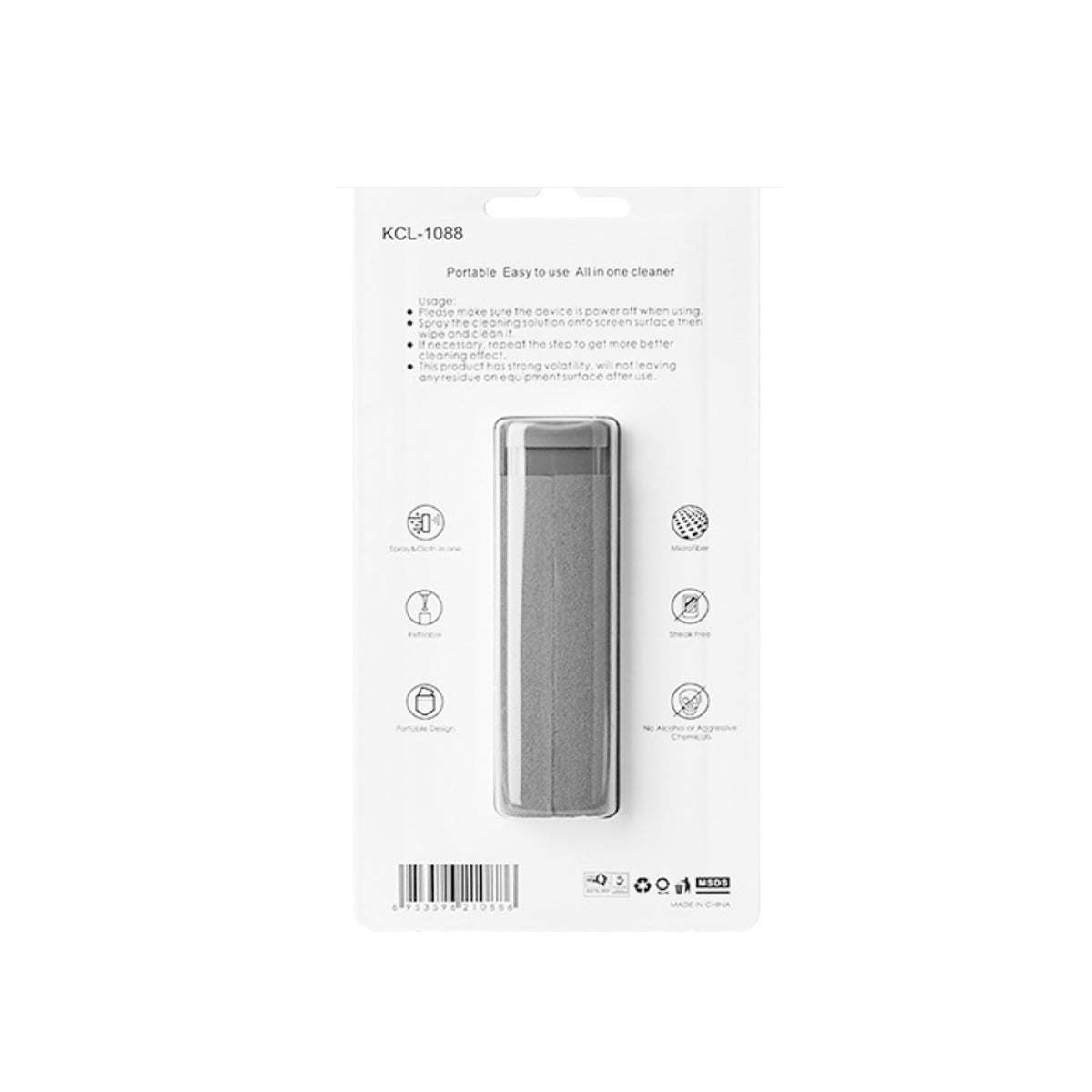 Screen cleaner package back showing a gray cleaning tool inside