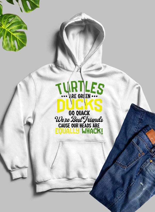 Kids white graphic hoodie with front turtle/duck typography and kangaroo pocket