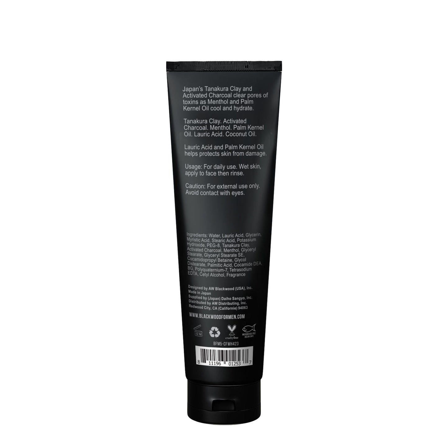 Cooling clay facial wash by BLACKWOOD FOR MEN, back panel with barcode