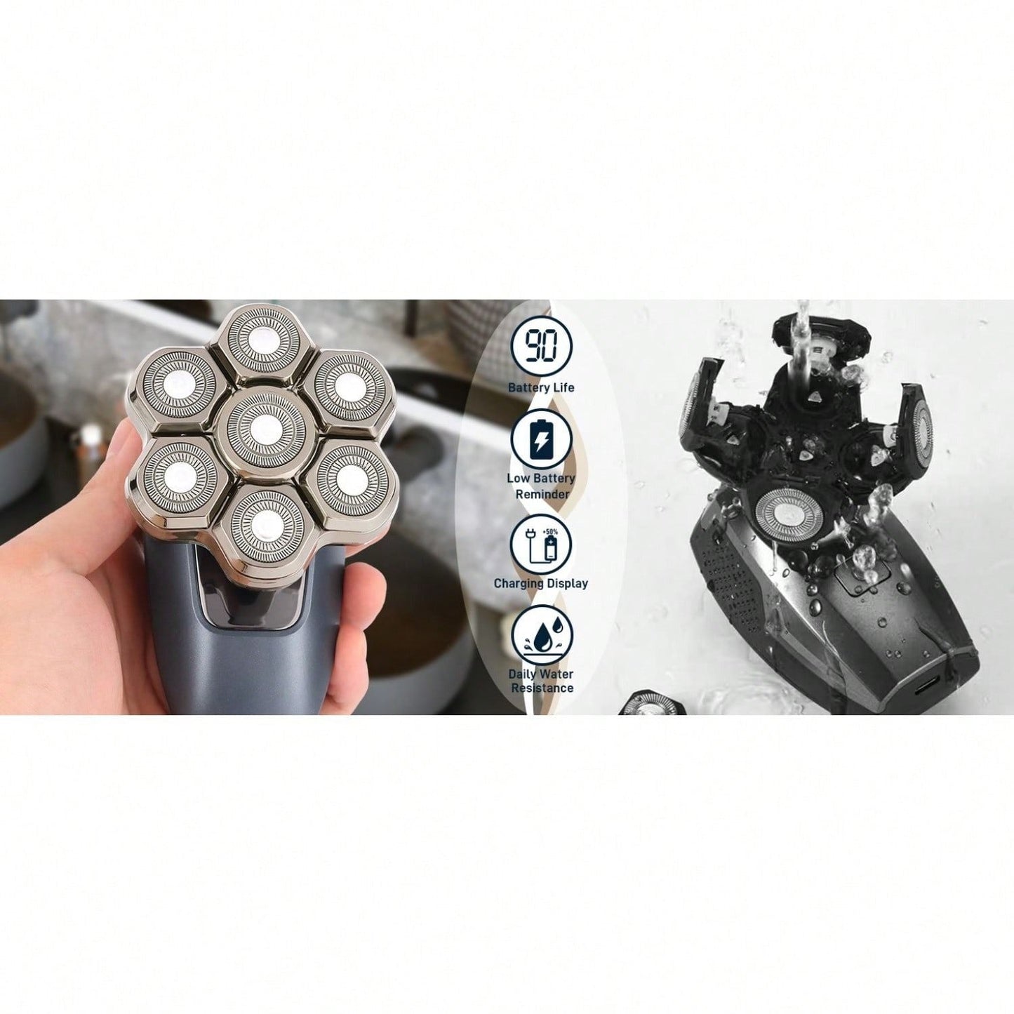 Electric rotary head shaver with rotary foil head, wet for waterproof cleaning