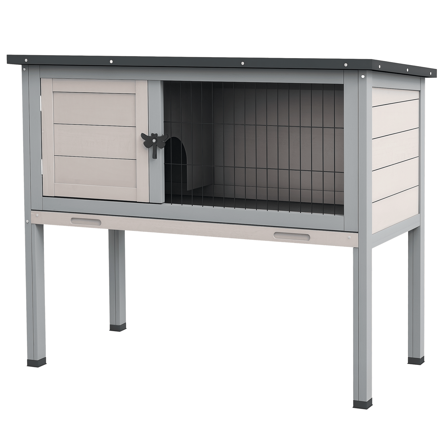 Elevated Rabbit Hutch, Wooden Bunny Cage with Hinged Asphalt Roof and Removable Tray, for Indoor/Outdoor, Gray