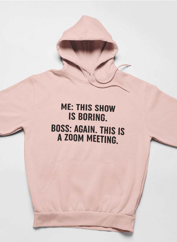 Mauve pullover hoodie with bold front quote and kangaroo pocket