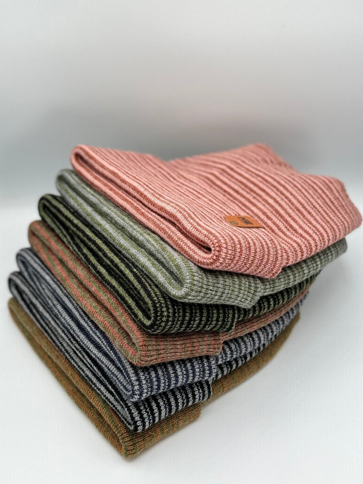 Modern Theta Stitch Contrast Cuffed Beanie (Patent Pending Design)-Gray/Green, Made in USA
