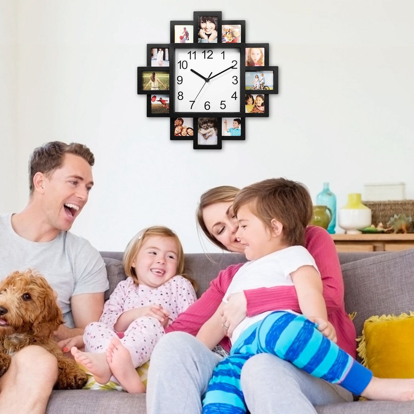 Photo Frame Clock Picture Collage 12-Picture Display Wall Clock Photowall Wall Hanging Home Decor