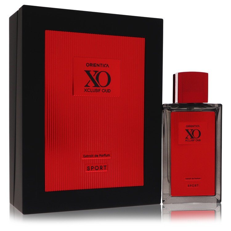 Orientica XO Xclusif Oud Sport eau de parfum bottle with red label and black gift box
