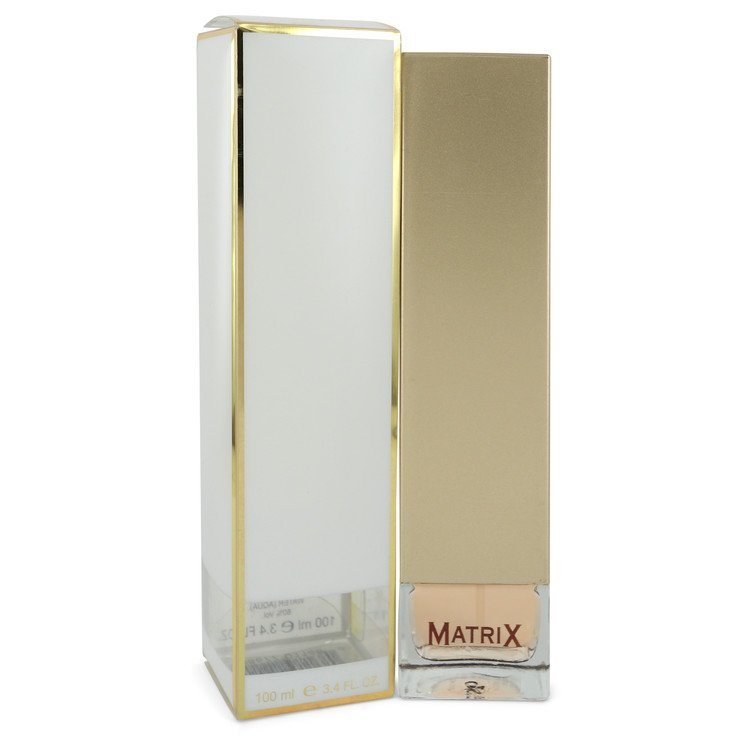 MATRIX eau de parfum spray bottle with gold trim, shown with beige box