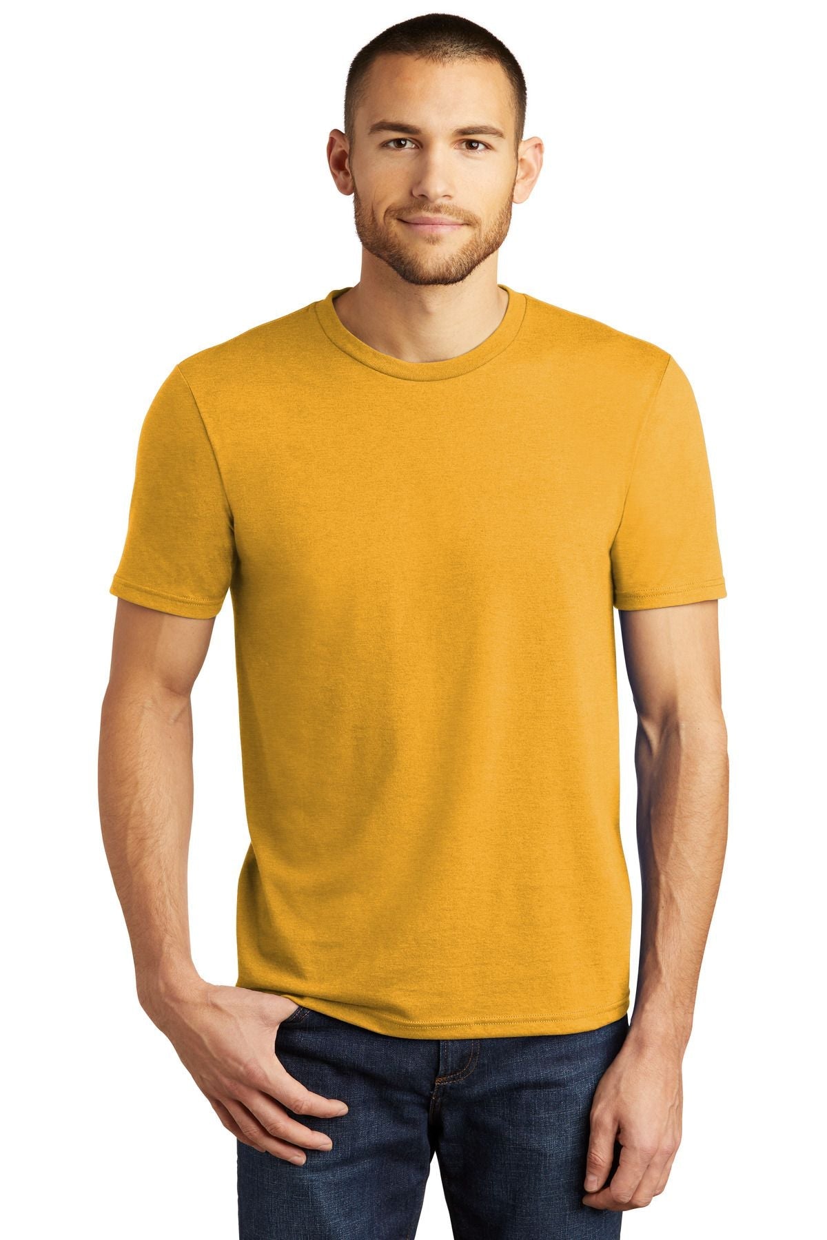 Men's tri-blend crew neck T-shirt, mustard yellow, short sleeves