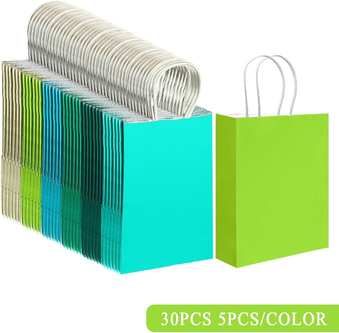 30PCS Medium Gift Bag with Handles Bulk 11"x5"x8" Gift Bags Green Lotus Purple Bags Multiple Uses (Medium Size)