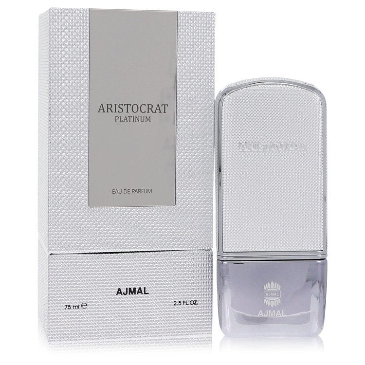 Ajmal Aristocrat Platinum eau de parfum spray with box, 2.5 fl oz, silver cap bottle