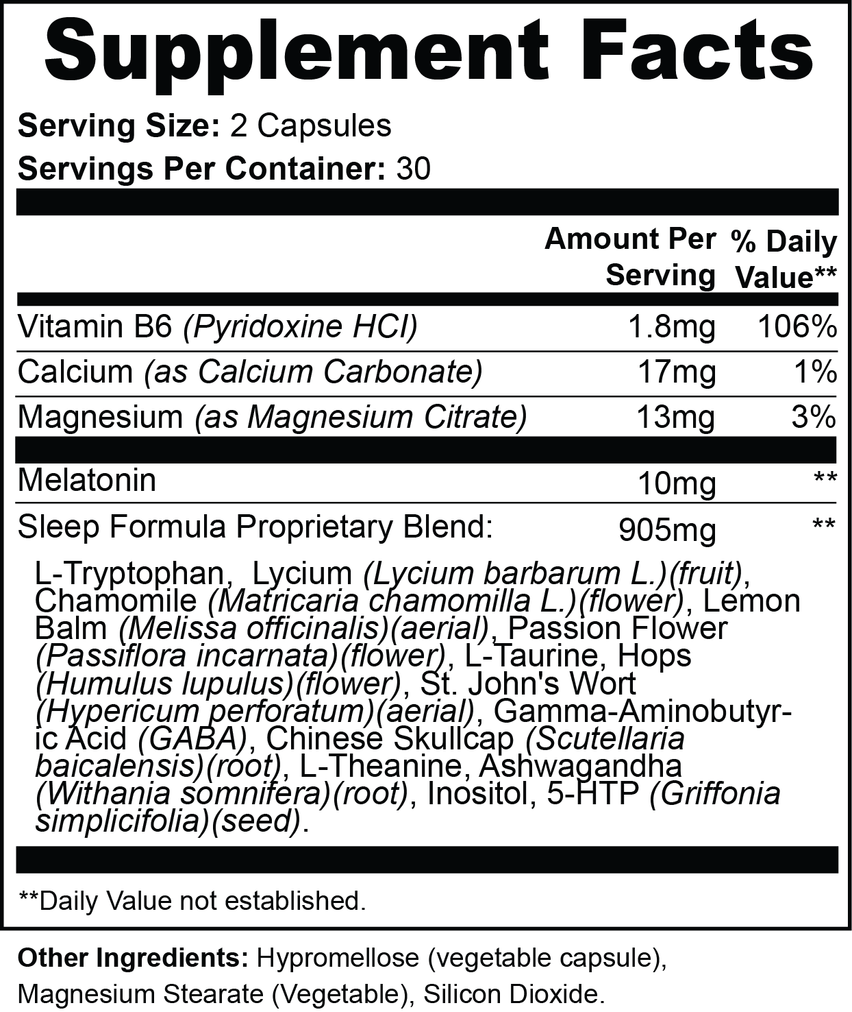 Capsules supplement facts label panel on bottle with blue header