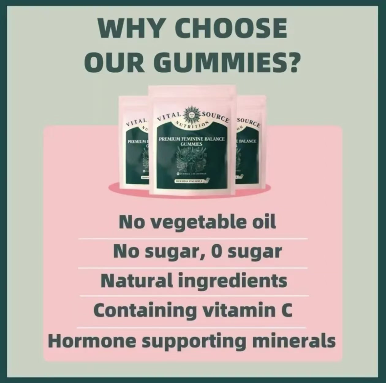 Vital Source Nutrition - Premium Feminine Balance Gummies - for Women’s Health & Wellness - Immune Support - Vegan, Gluten-Free & Halal - Hawaiian Pineapple - 60 Gummies - 30 Servings - Renee Lane Company