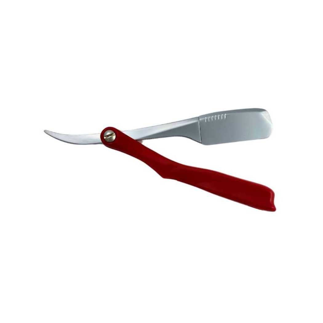 Essential shavette with red handle and metal blade