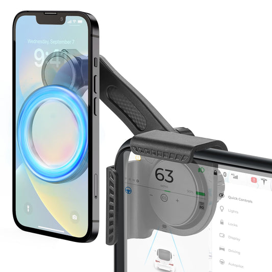 Black magnetic car phone mount bracket with cradle and mount arm