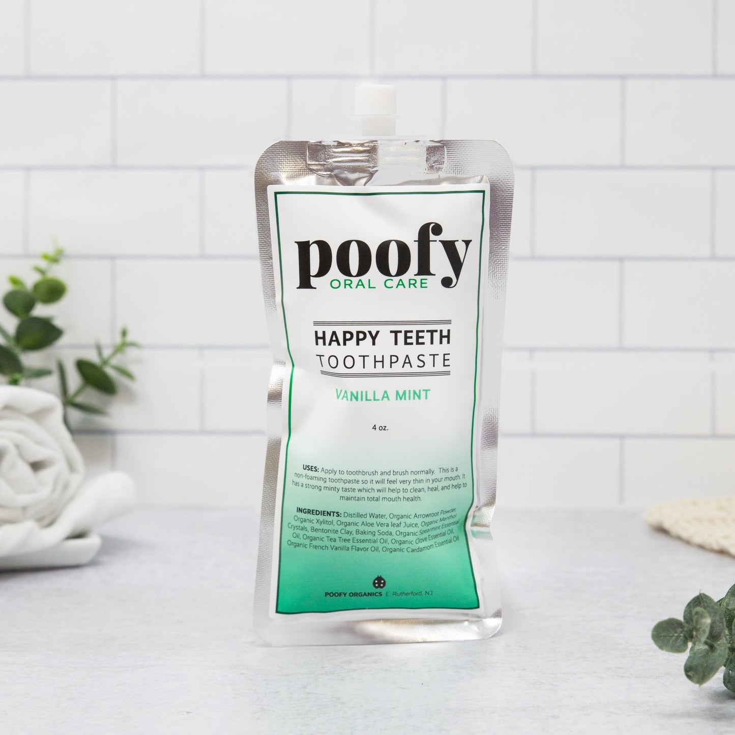 Toothpaste pouch, Poofy Oral Care Happy Teeth Vanilla Mint, 4 oz.