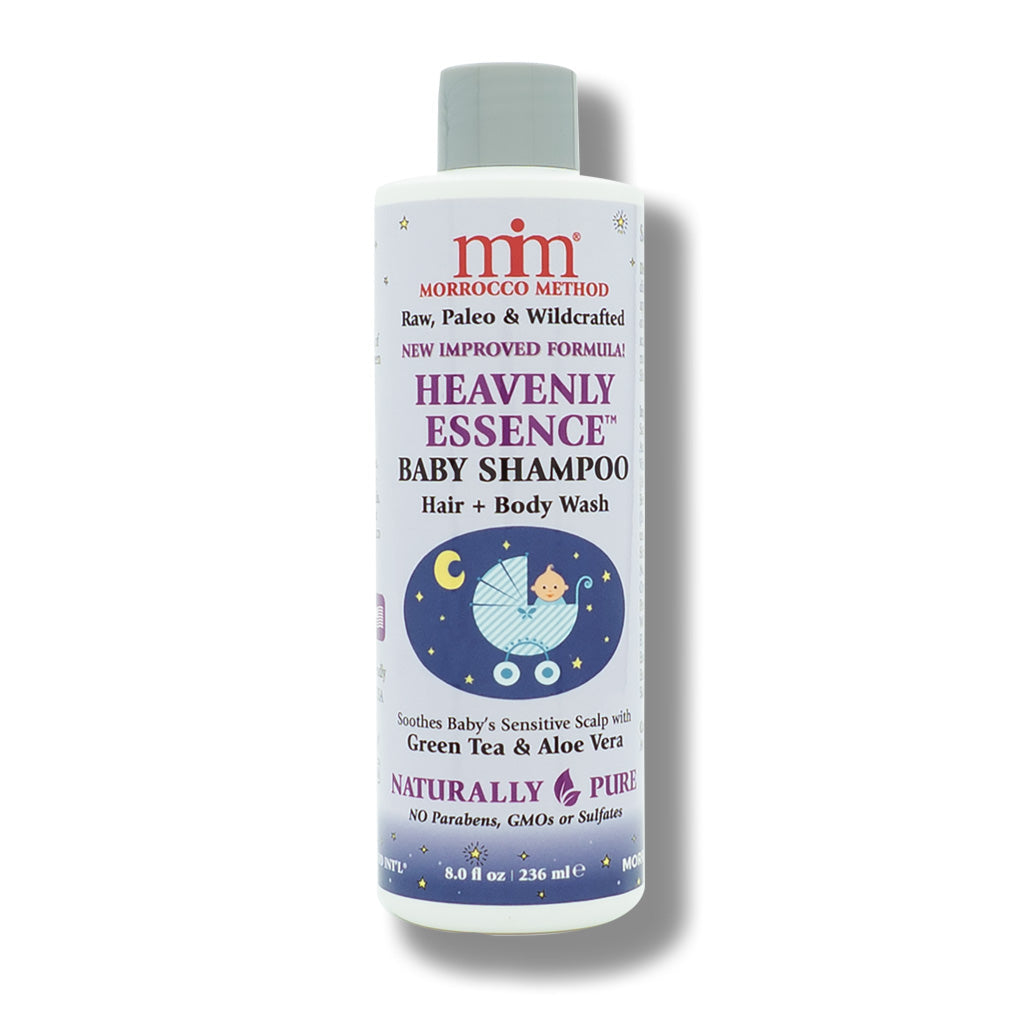 Baby shampoo bottle, mint cap, Heavenly Essence label