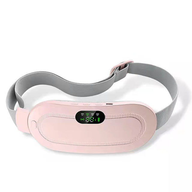 Pink abdominal massage belt with gray straps and center control display pad