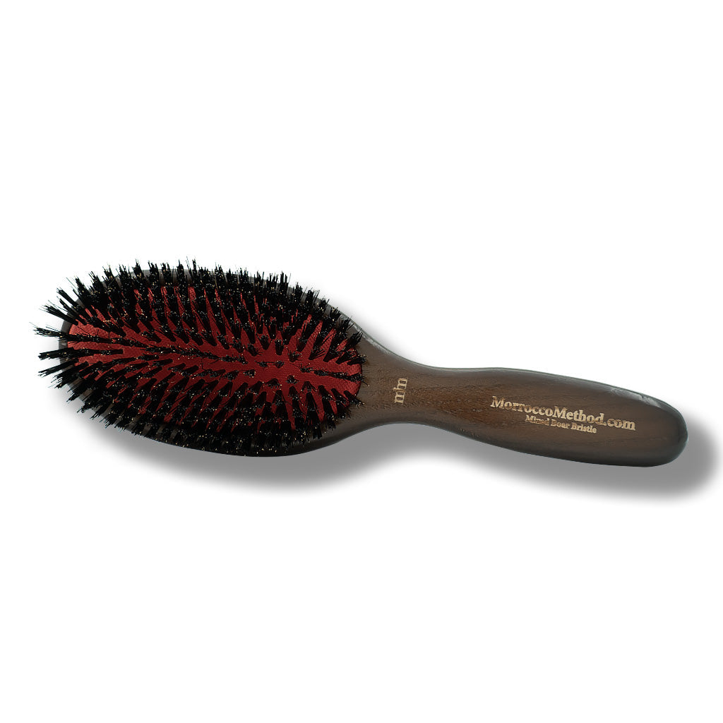 Large hair brush with natural boar and nylon bristles and wooden handle