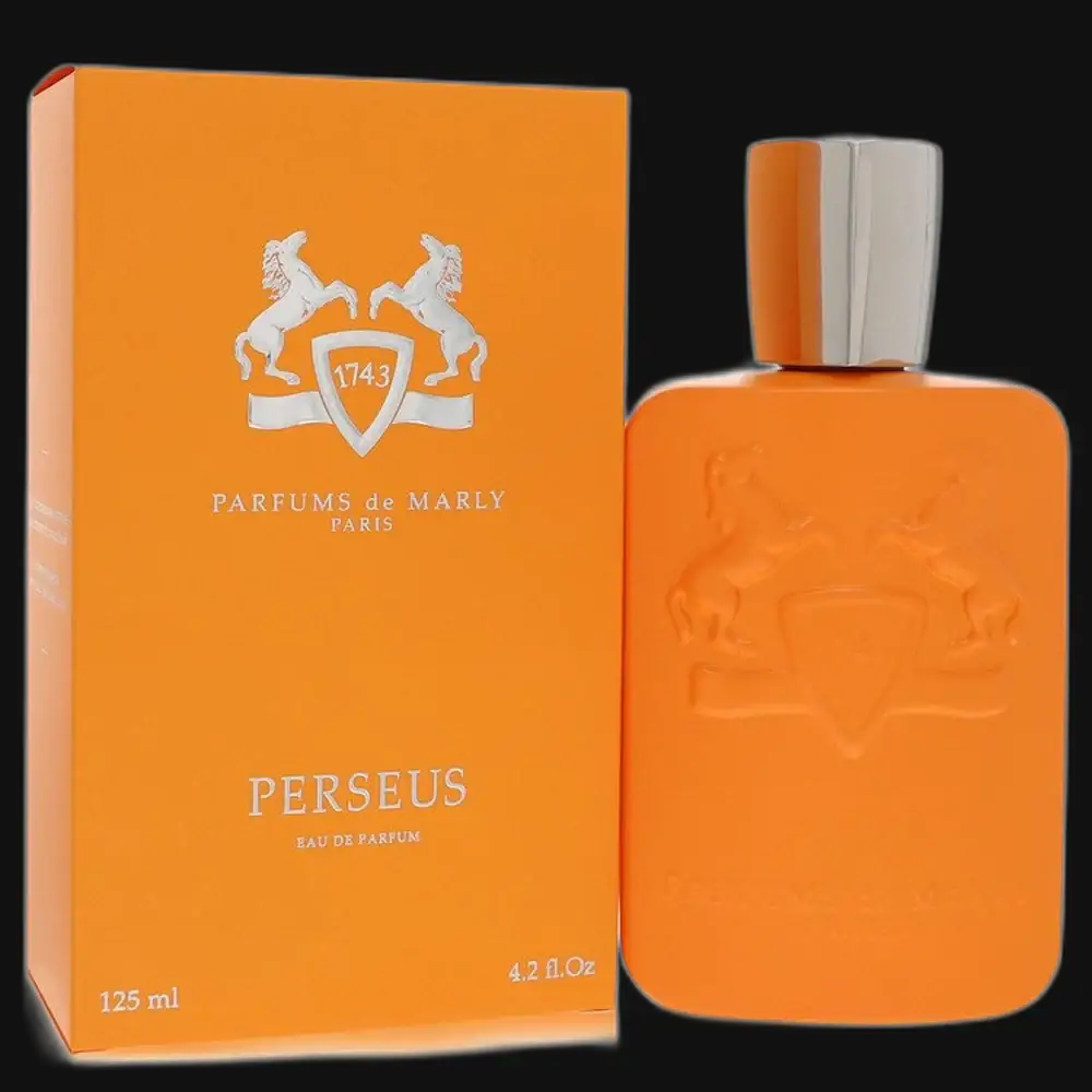 Men's Perseus Eau de Parfum cologne, orange glass bottle with box, 125 ml.