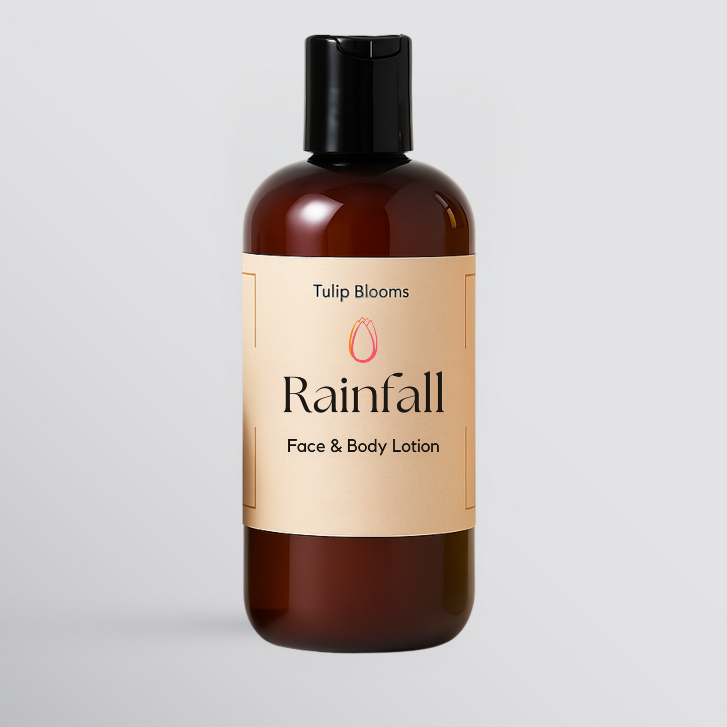 Rainfall Mini face and body lotion bottle, amber glass with black pump cap