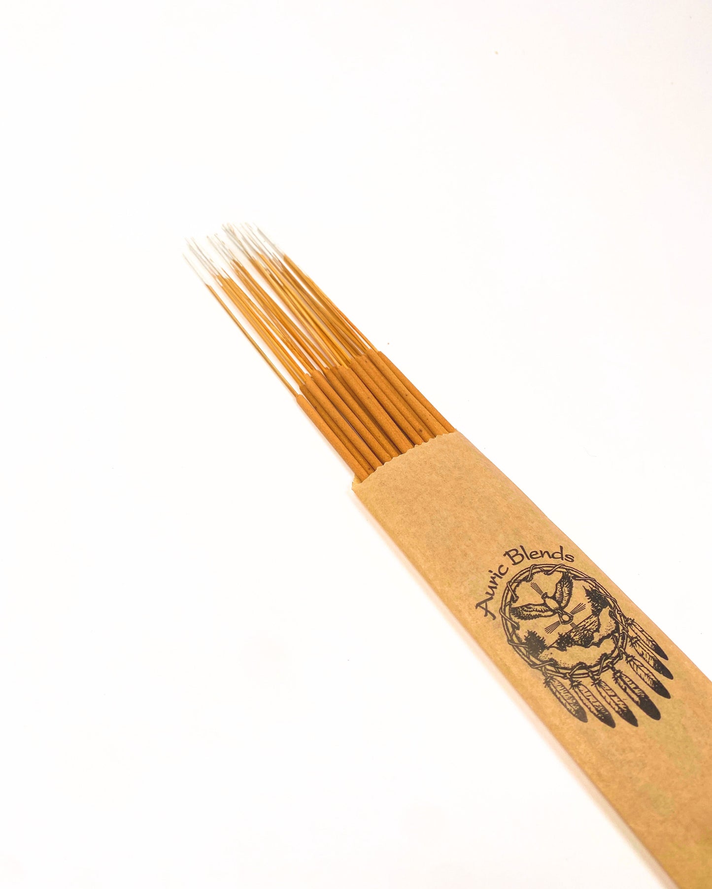 Incense stick bundle with Aroma Blends label on kraft wrapping