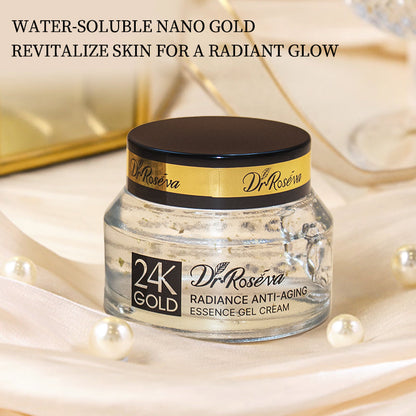 24K gold anti-aging gel cream jar with black lid
