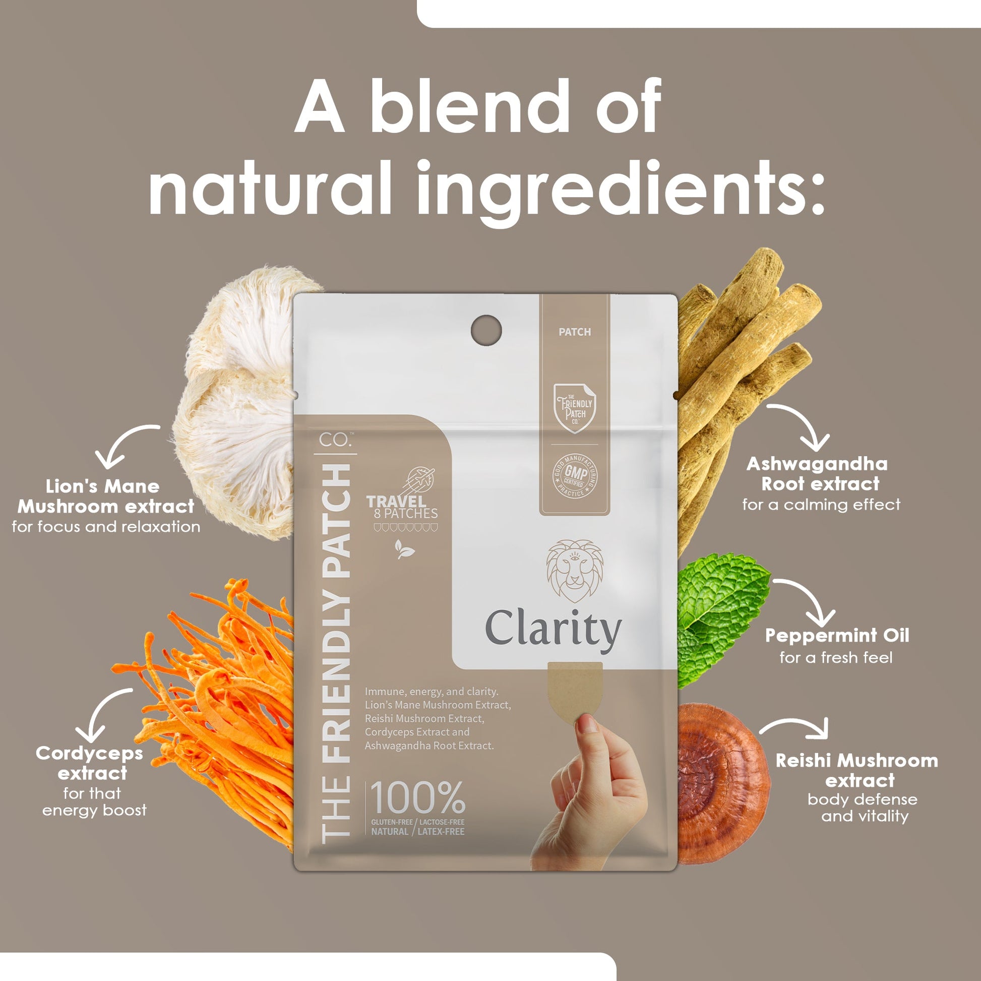Clarity Focus Patch: Lions Mane Mushroom, Reishi Mushroom, and cordyceps 8 patches - Renee Lane Company